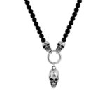 Collier Homme tête de mort et pierre de lave