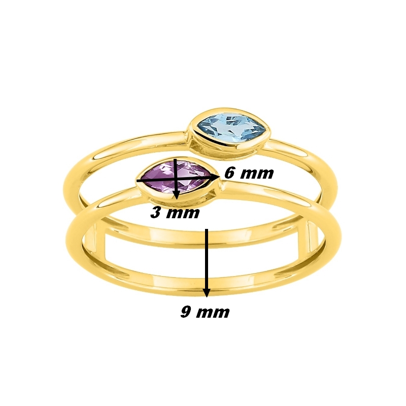 Bague Femme double, Or jaune 750/1000, Améthyste et Topaze ROBBEZ MASSON, dimensions