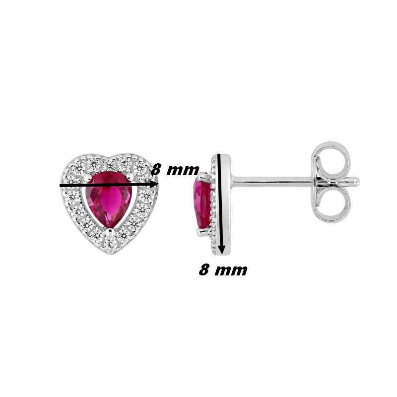 Boucles d’oreilles Cœur Femme Agent 925/1000 et Oxydes de zirconium blanc et rouge CHRISTIAN BERNARD, dimensions