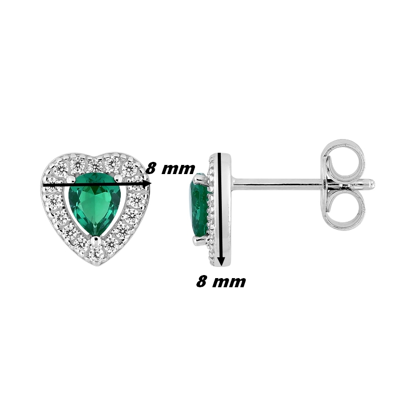 Boucles d’oreilles Cœur Femme Agent 925/1000 et Oxydes de zirconium blancs et verts CHRISTIAN BERNARD, dimensions
