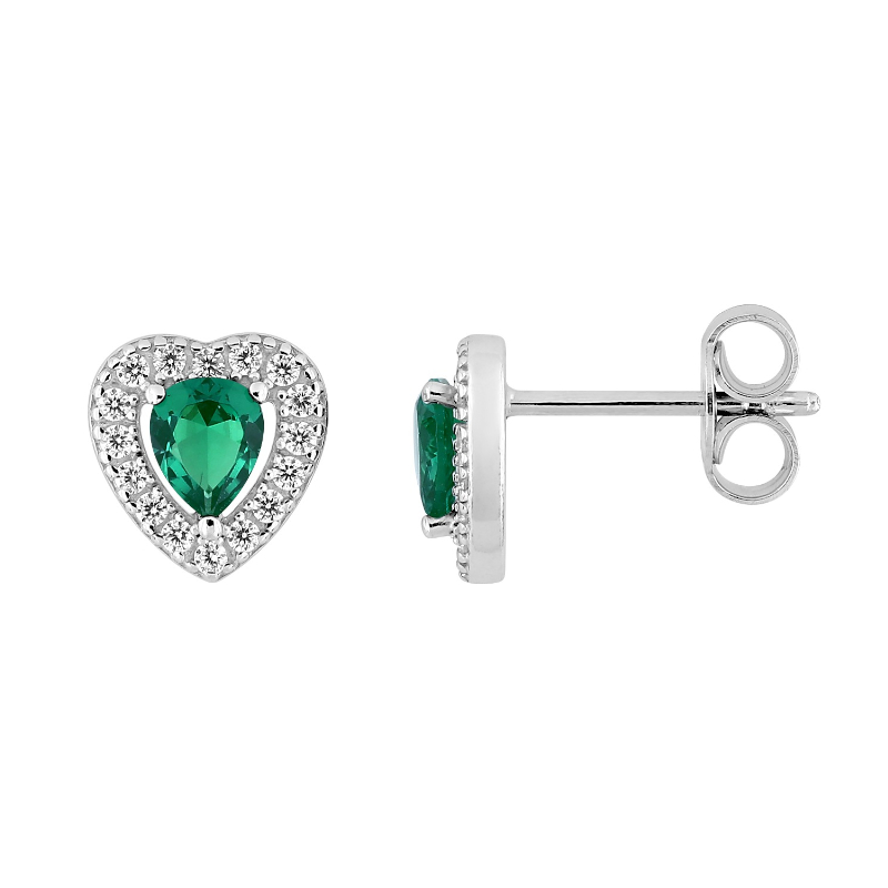 Boucles d’oreilles Cœur Femme Agent 925/1000 et Oxydes de zirconium blancs et verts CHRISTIAN BERNARD