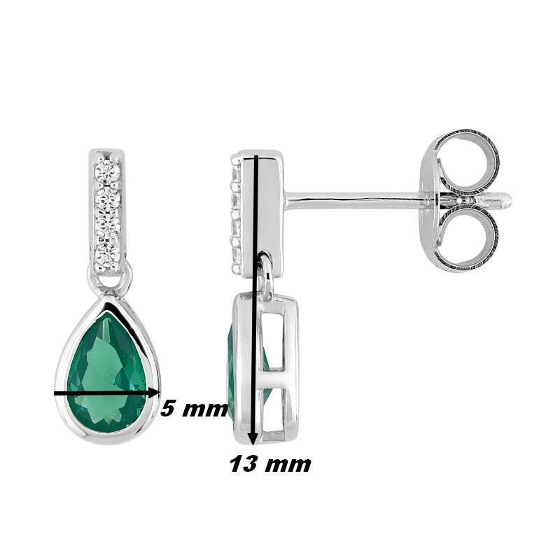 Boucles d’oreilles pendantes Femme Argent 925/1000 et Oxydes de zirconium vert et blancs CHRISTIAN BERNARD, dimensions