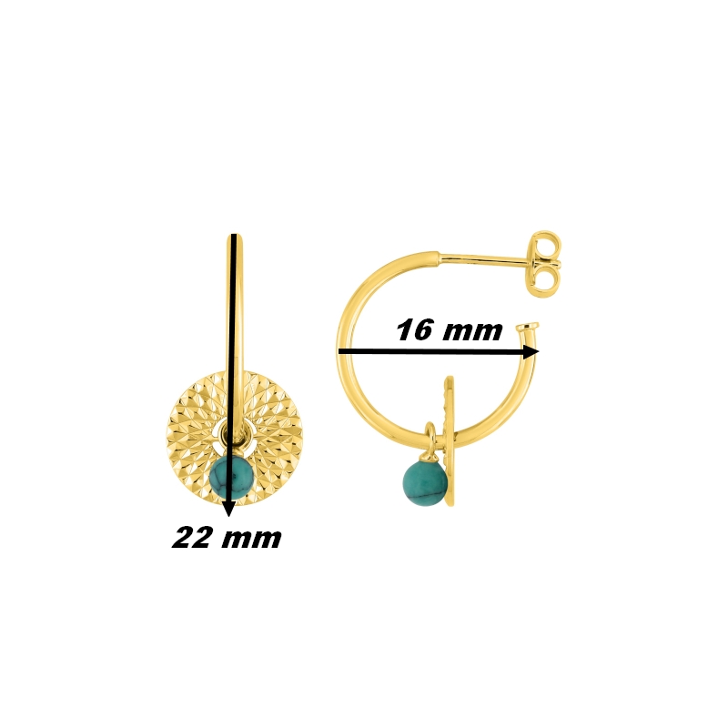 Boucles-d-oreilles-creoles-Femme-plaque-Or-et-Turquoise-murat-105009-dimensions Boucles d'oreilles créoles Femme Plaqué Or et Turquoise MURAT, dimensions
