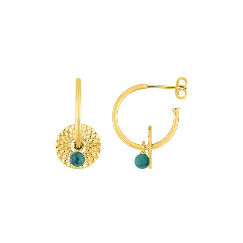 Boucles-d-oreilles-creoles-Femme-plaque-Or-et-Turquoise-murat-105009 Boucles d'oreilles créoles Femme Plaqué Or et Turquoise MURAT