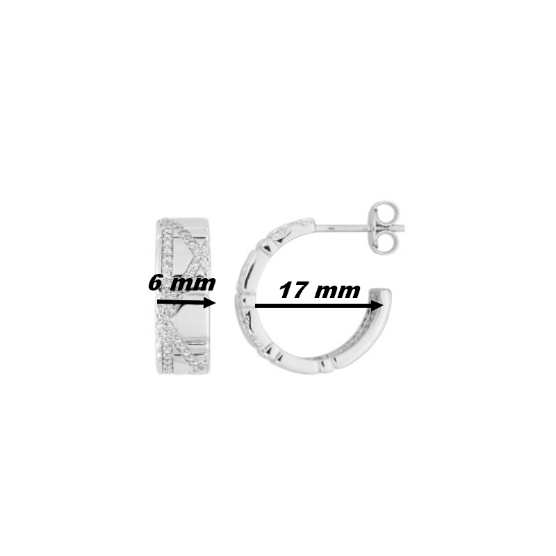 Boucles d'oreilles demi créoles femme Argent et Oxydes MURAT, dimensions