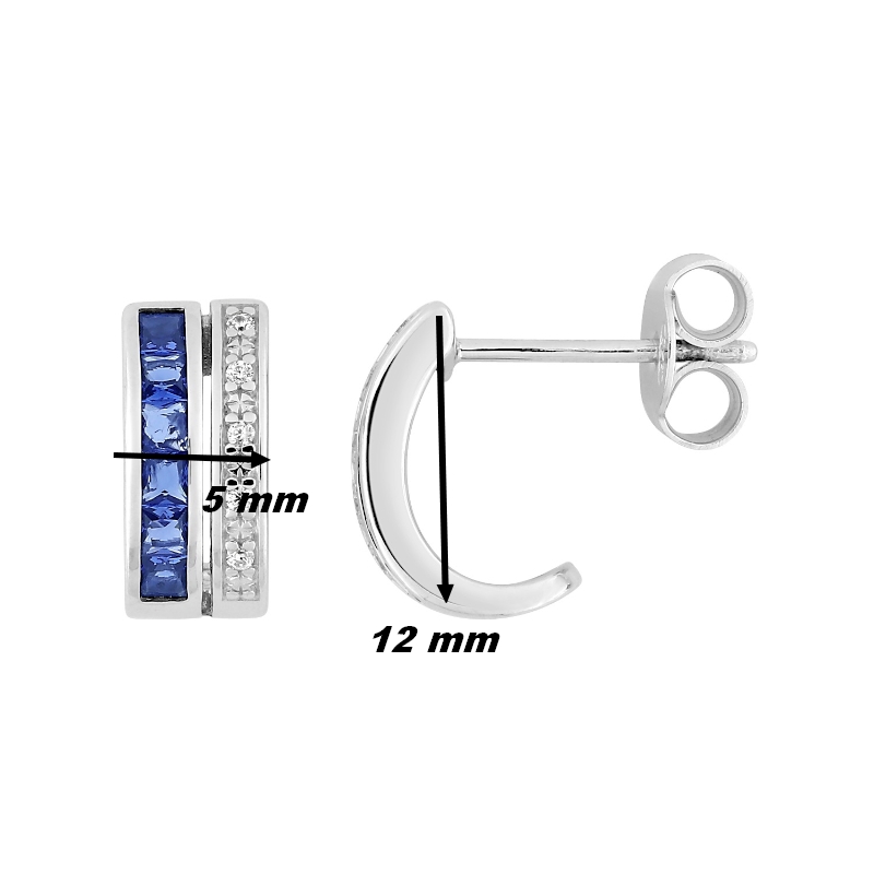 Boucles d’oreilles demi créoles Femme Argent 925/1000 et Oxydes de zirconium bleus et blancs CHRISTIAN BERNARD, dimensions