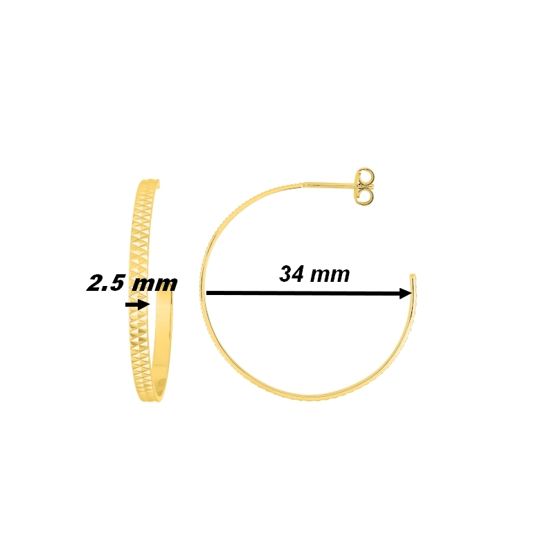 Boucles d'oreilles demi créoles Femme Plaqué Or MURAT, dimensions