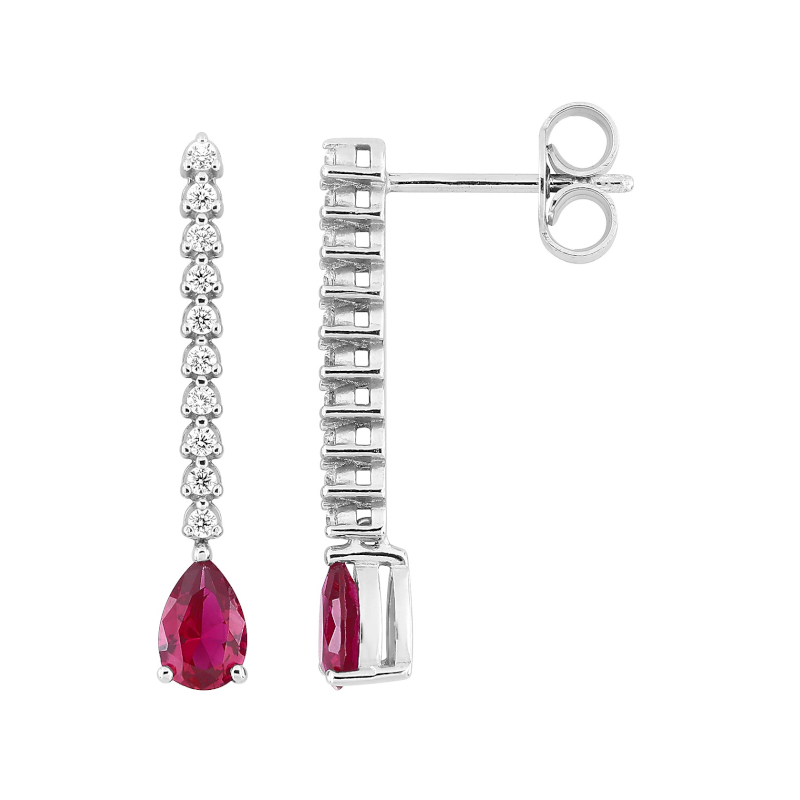 Boucles d’oreilles pendantes Femme Argent 925/1000 et Oxydes de zirconium rouge et blancs CHRISTIAN BERNARD