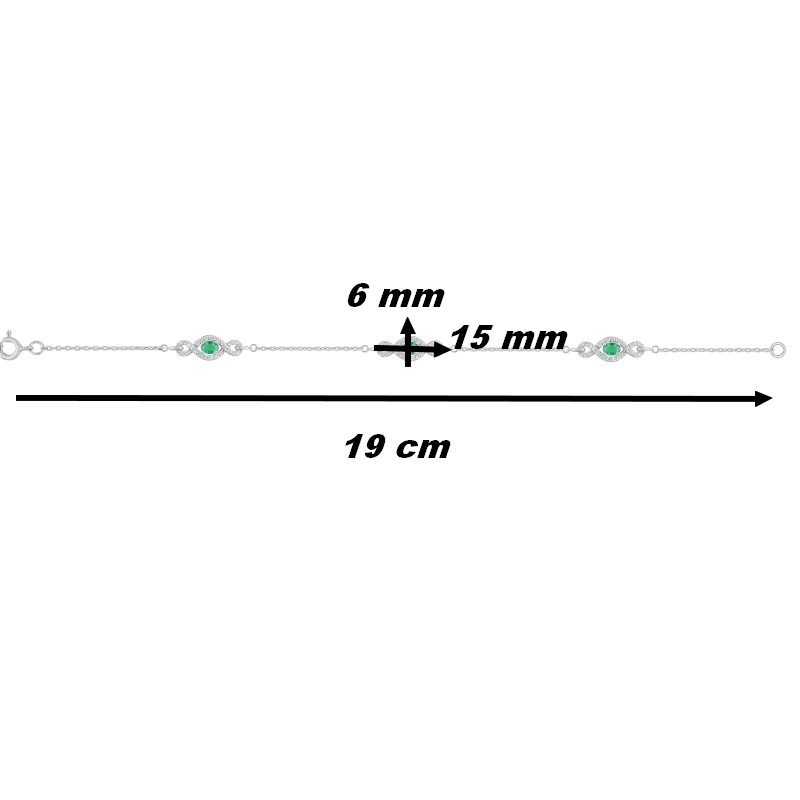 Bracelet Femme Argent 925/1000 et Oxydes de zirconium verts et blancs CHRISTIAN BERNARD, dimensions