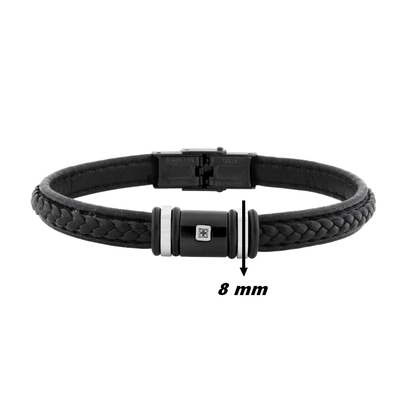 Bracelet-Homme-cuir-Acier-inoxydable-et-Diamant-noir-CARGO-C43058 dimensions