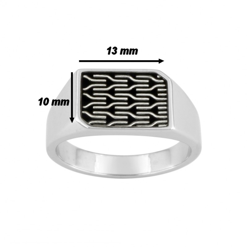 Bague chevalière Homme Argent, laque noire MURAT, dimensions