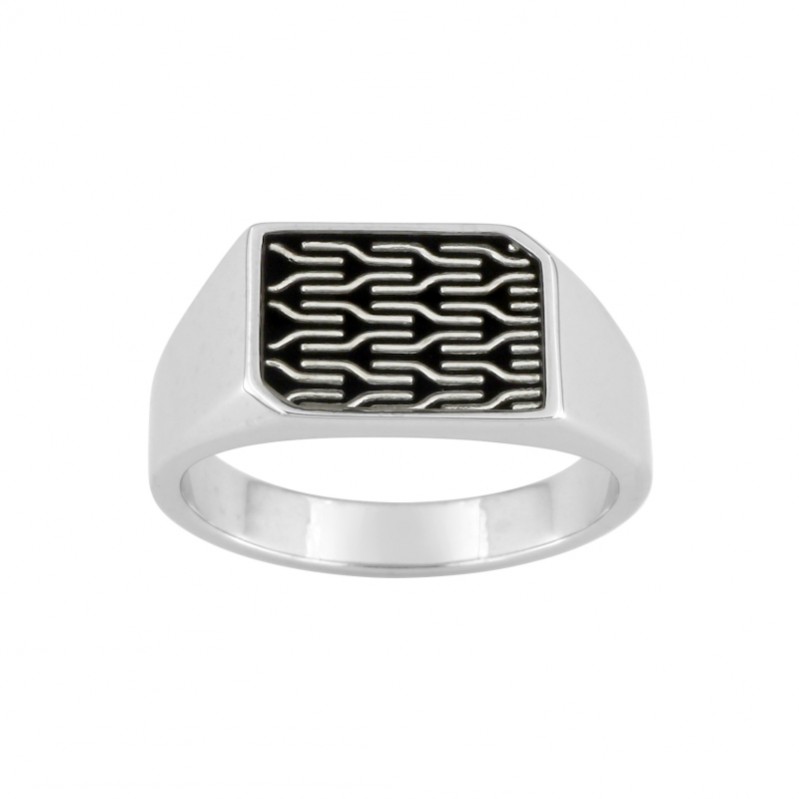 Bague chevalière Homme Argent, laque noire MURAT
