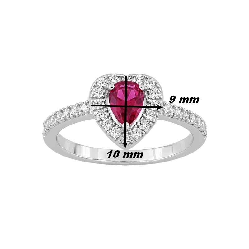 Bague Cœur Femme Argent 925/1000 et Oxydes de zirconium rouge et blancs CHRISTIAN BERNARD, dimensions
