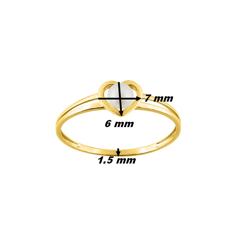 Bague Femme Cœur Or jaune 750/1000 et Perle de culture ROBBEZ MASSON, dimensions