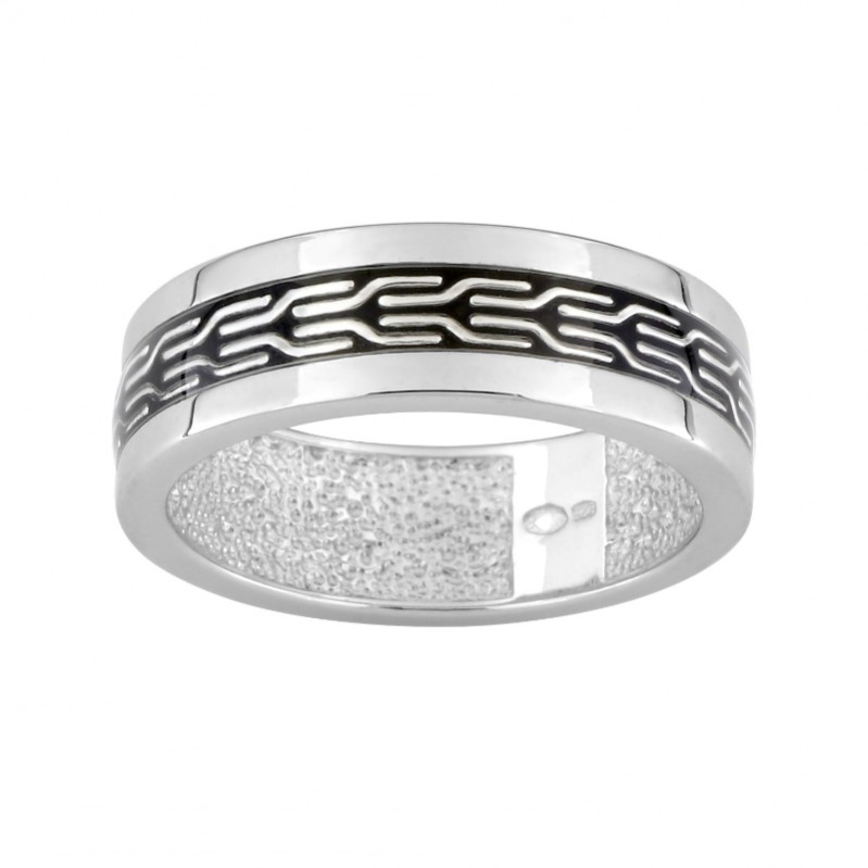 Bague Homme Argent laque noire MIRAT