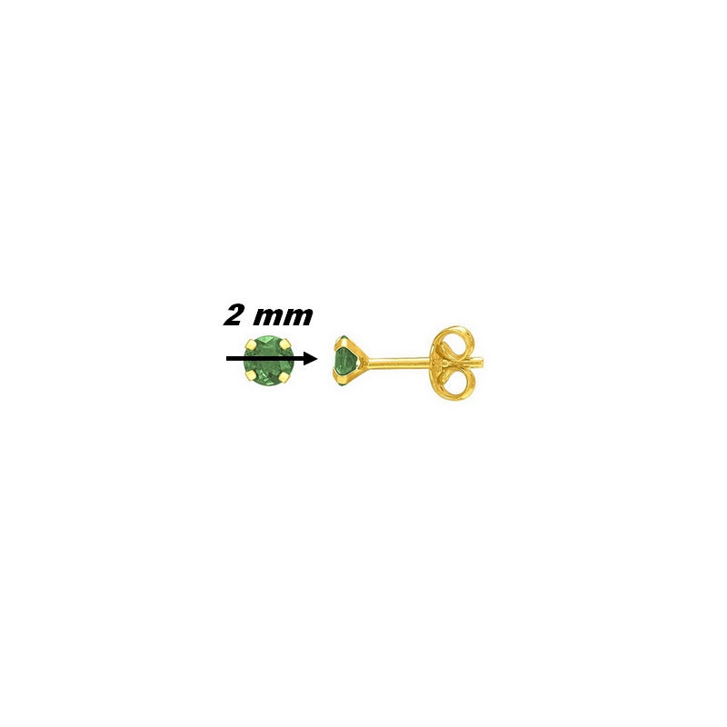 Boucles d’oreilles clou 2 mm Femme Or jaune 750/1000 et Emeraude ROBBEZ MASSON, diamètre
