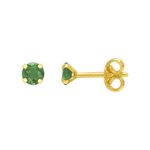 Boucles d’oreilles clou 3 mm Femme Or jaune 750/1000 et Emeraude ROBBEZ MASSON