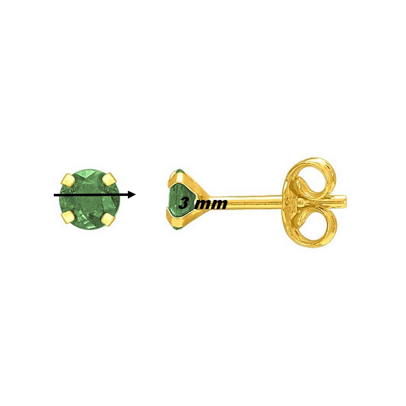 Boucles d’oreilles clou 3 mm Femme Or jaune 750/1000 et Emeraude ROBBEZ MASSON, diamètre