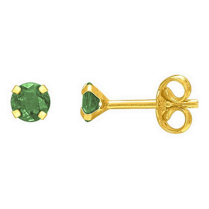 Boucles d’oreilles clou 4 mm Femme Or jaune 750/1000 et Emeraude ROBBEZ MASSON