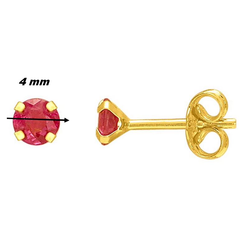 Boucles d’oreilles clous 4 mm Femme Or jaune 750/1000 et Rubis ROBBEZ MASSON