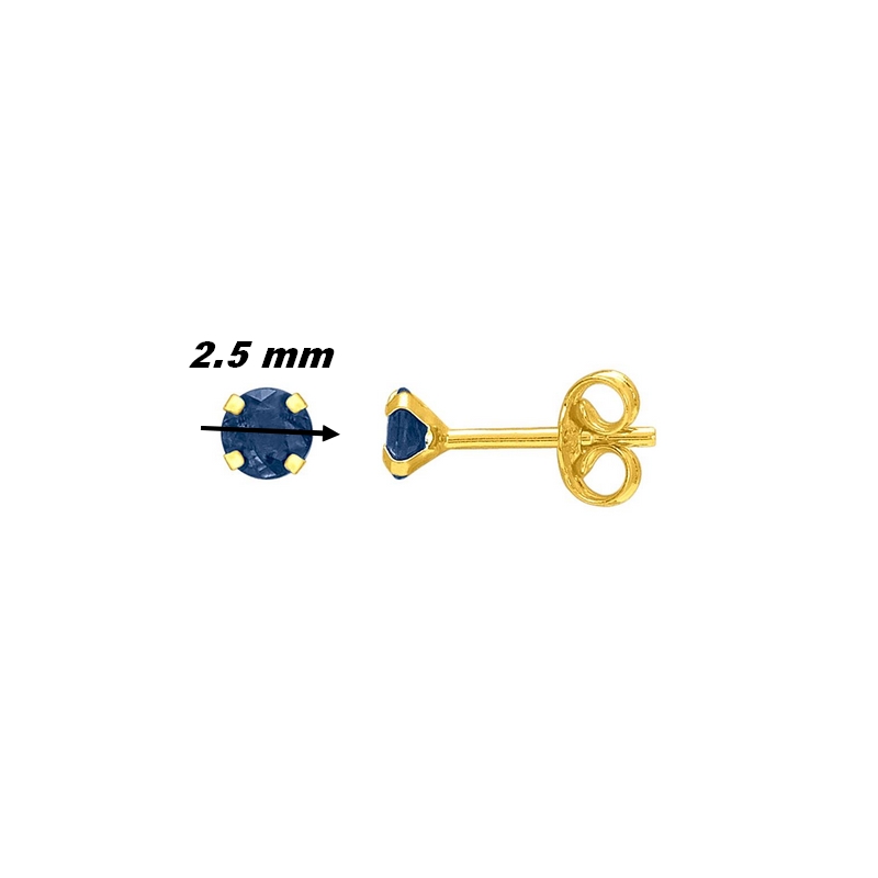 Boucles d’oreilles clous 2.5 mm Femme Or jaune 750/1000 et Saphir ROBBEZ MASSON, diamètre