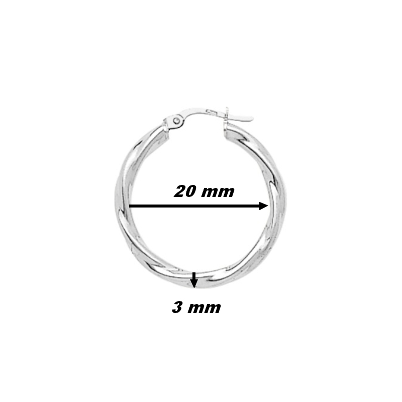 Boucles d’oreilles créoles Femme torsadées, Or blanc 750/1000 ROBBEZ MASSON, dimensions