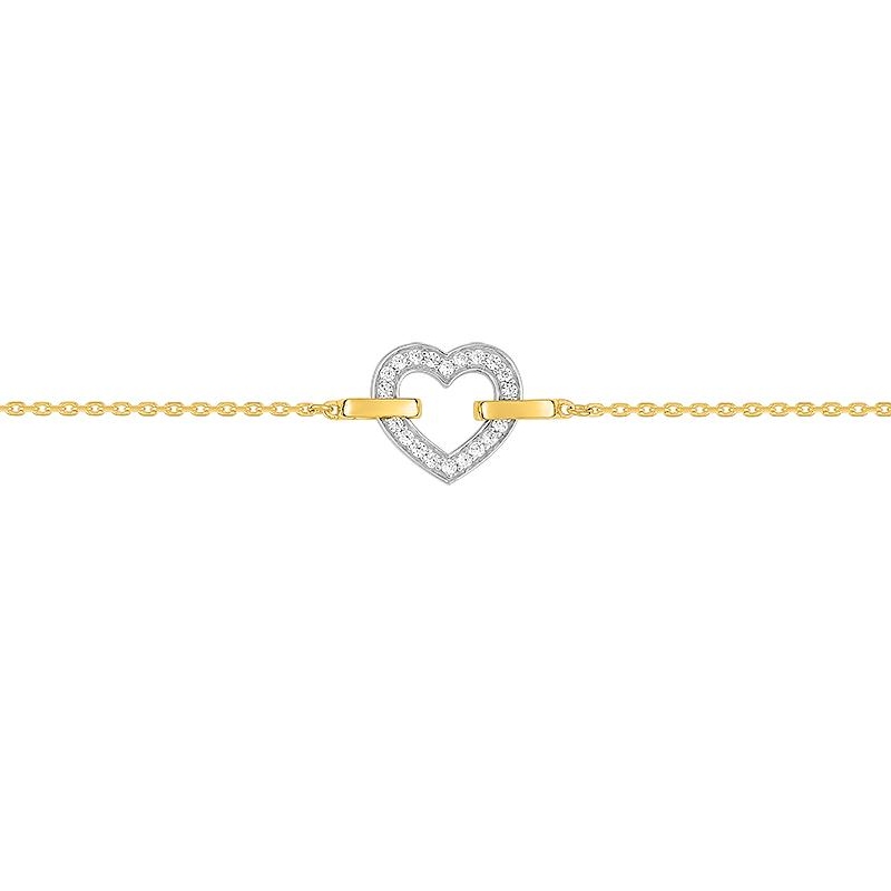 Bracelet Cœur Femme Or jaune 750/1000, Rhodium et Oxydes de zirconium ROBBEZ MASSON