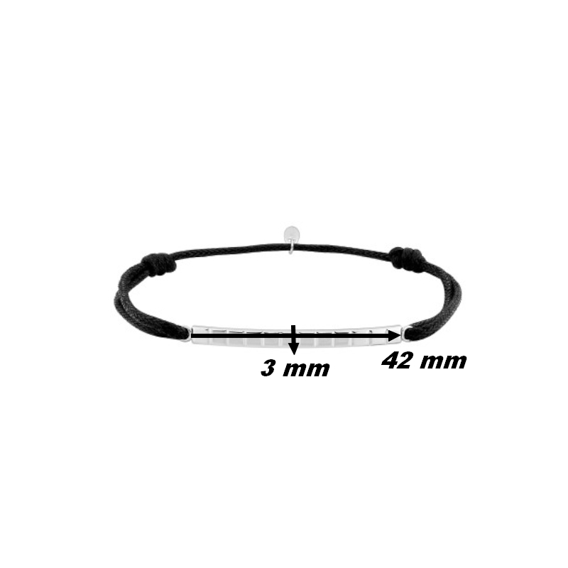 Bracelet Homme Argent, cordon noir réglable MURAT , dimensions