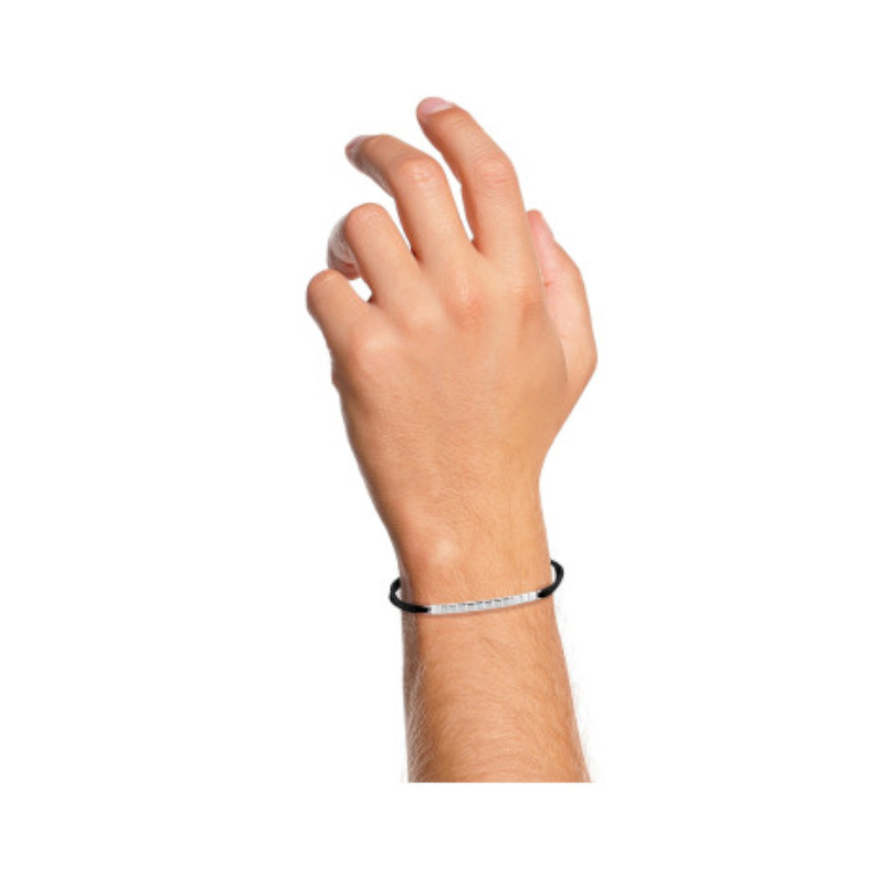 Bracelet Homme Argent, cordon noir réglable MURAT porté