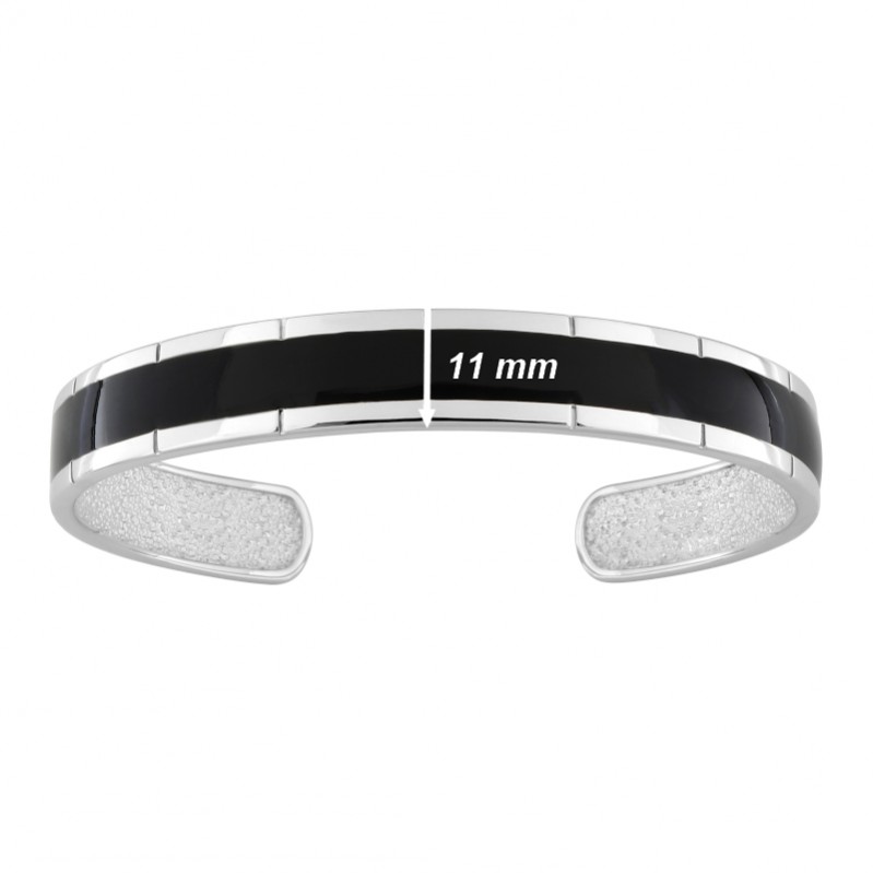Bracelet jonc Homme Argent laque noire MIURAT, largeur