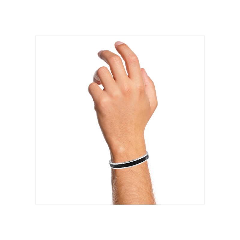 Bracelet jonc Homme Argent laque noire MIURAT porté