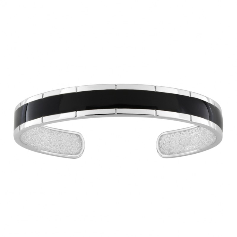 Bracelet jonc Homme Argent laque noire MIURAT
