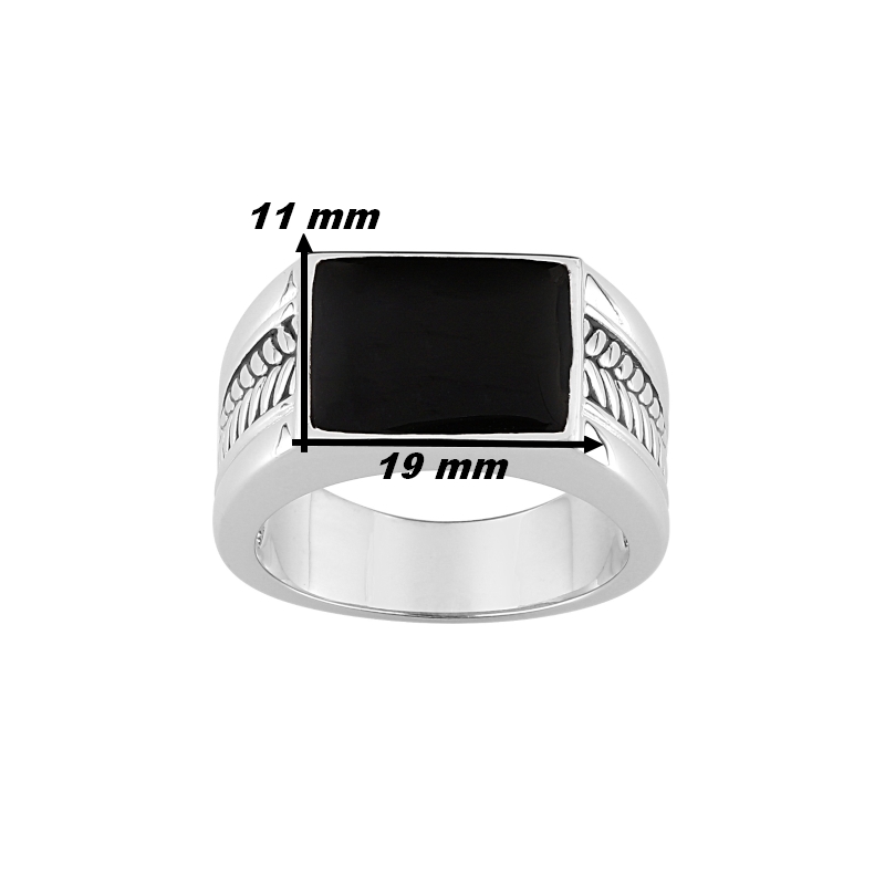 Bague chevalière Homme Argent, laque noire MURAT , dimensions