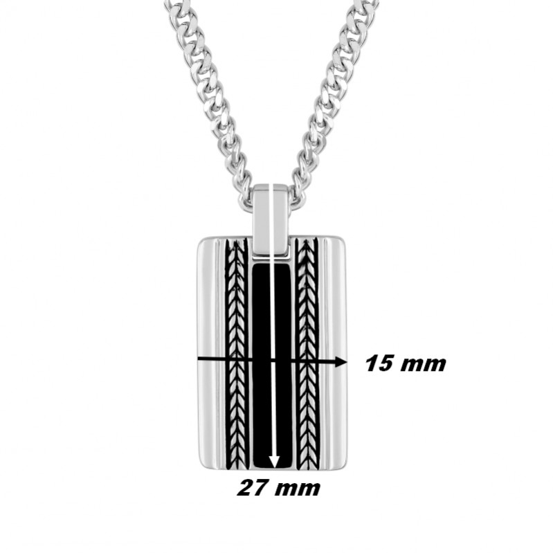 Collier Homme Argent, laque noire MURAT, dimensions