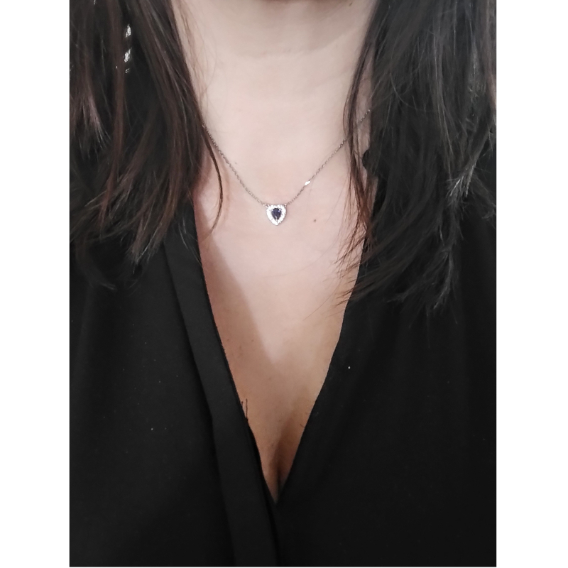 Coller Femme Cœur Argent 925/1000 et Oxydes de zirconium bancs et bleu CHRISTIAN BERNARD porté