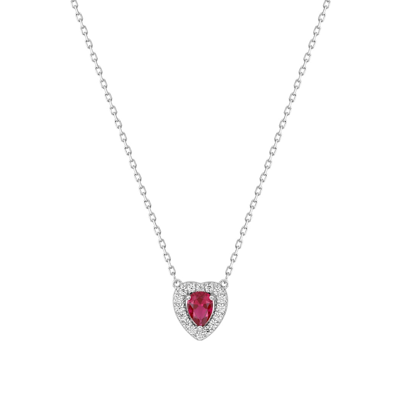 Coller Femme Cœur Argent 925/1000 et Oxydes de zirconium bancs et rouge CHRISTIAN BERNARD