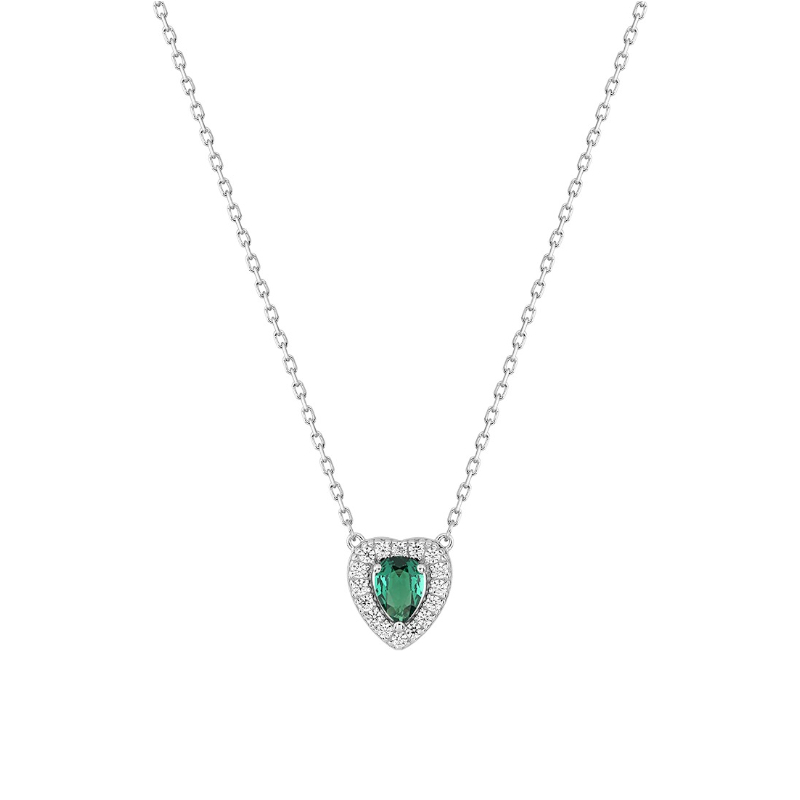 Coller Femme Cœur Argent 925/1000 et Oxydes de zirconium bancs et vert CHRISTIAN BERNARD