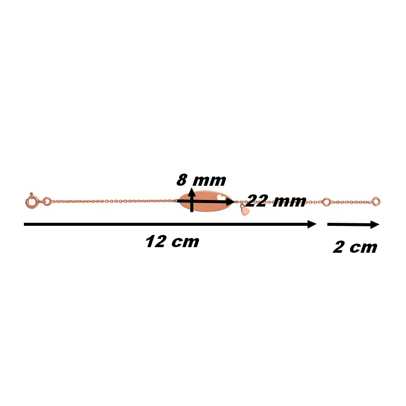 Gourmette Cœur Enfant Or rose 750/1000 ROBBEZ MASSON, dimensions