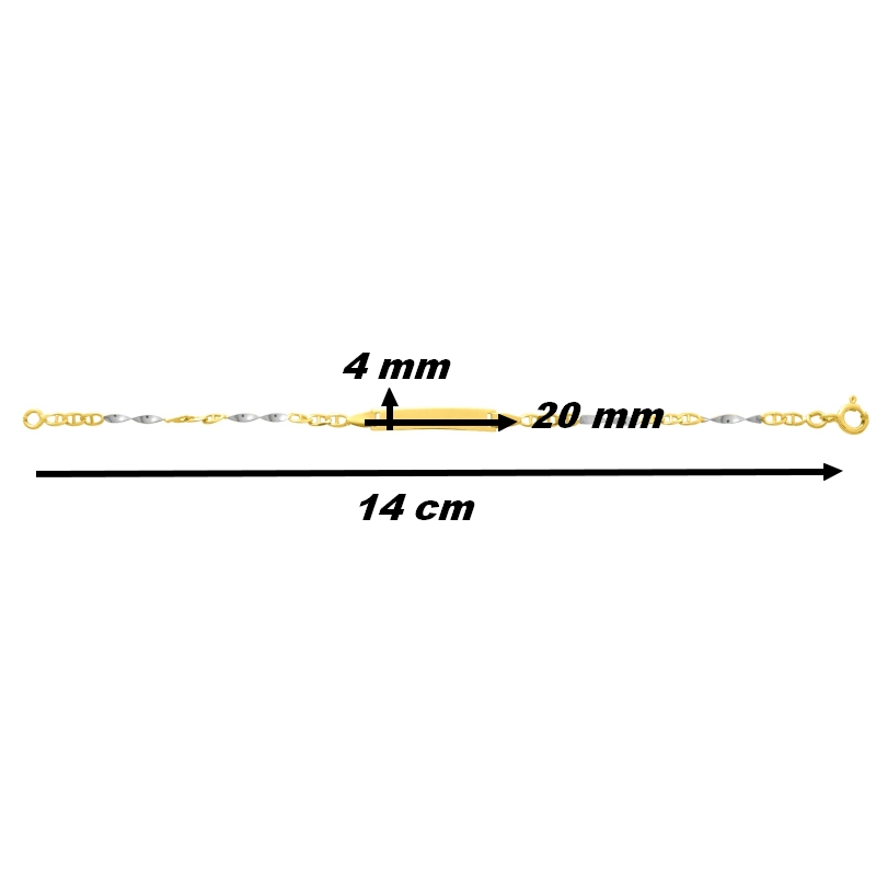 Gourmette Enfant bicolore Or jaune et blanc 750/1000 ROBBEZ MASSON, dimensions