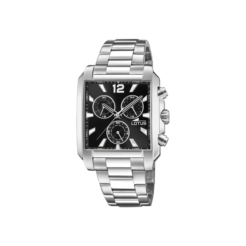 montre-carree-cadran-noir-homme-acier-inoxydable-lotus-18850-4 Montre carrée cadran noir Homme Acier inoxydable LOTUS 18850/4