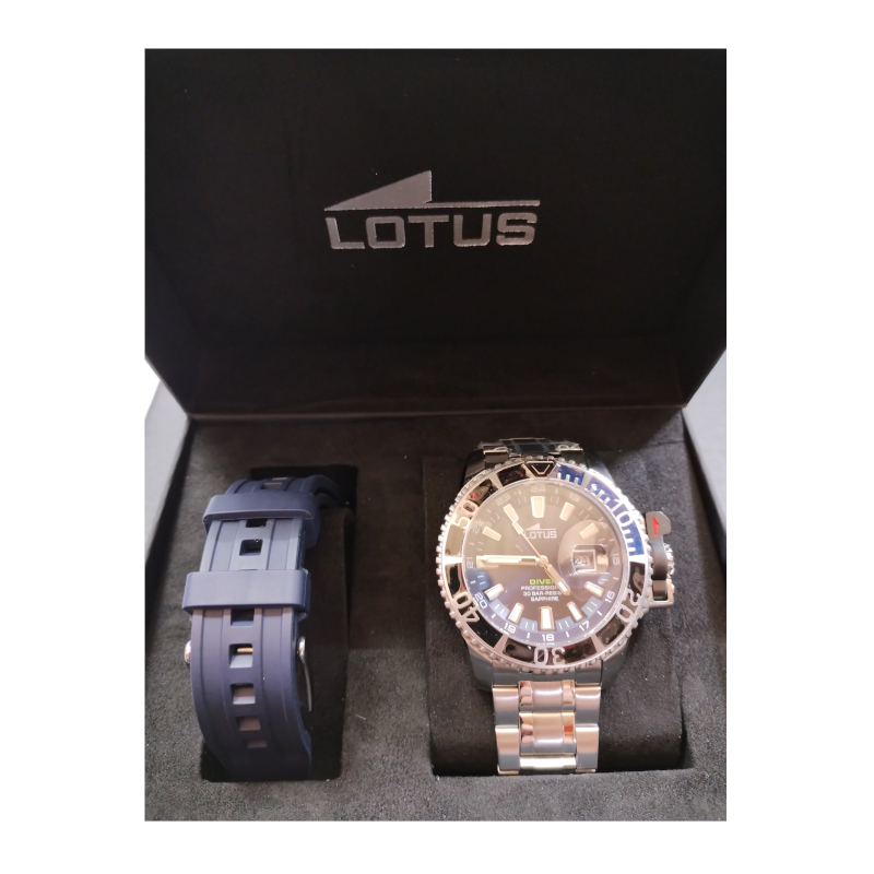 Coffret montre LOTUS Homme Acier inoxydable et bracelet silicone bleu interchangeable 18938/3, coffret
