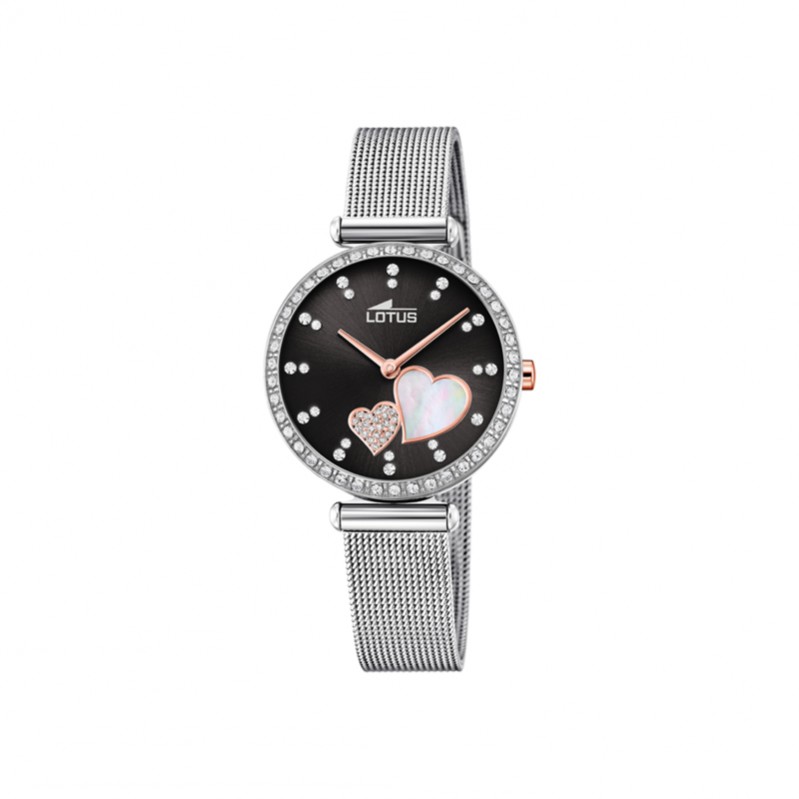 Montre Cœur Femme cadran noir Acier inoxydable Lotus 18616/4