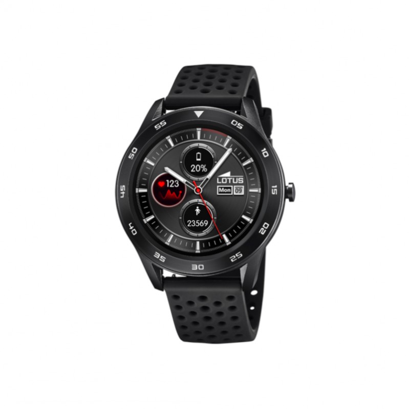 Montre Smartwatch Homme connectée Lotus caoutchouc noir Acier inoxydable 50013/D