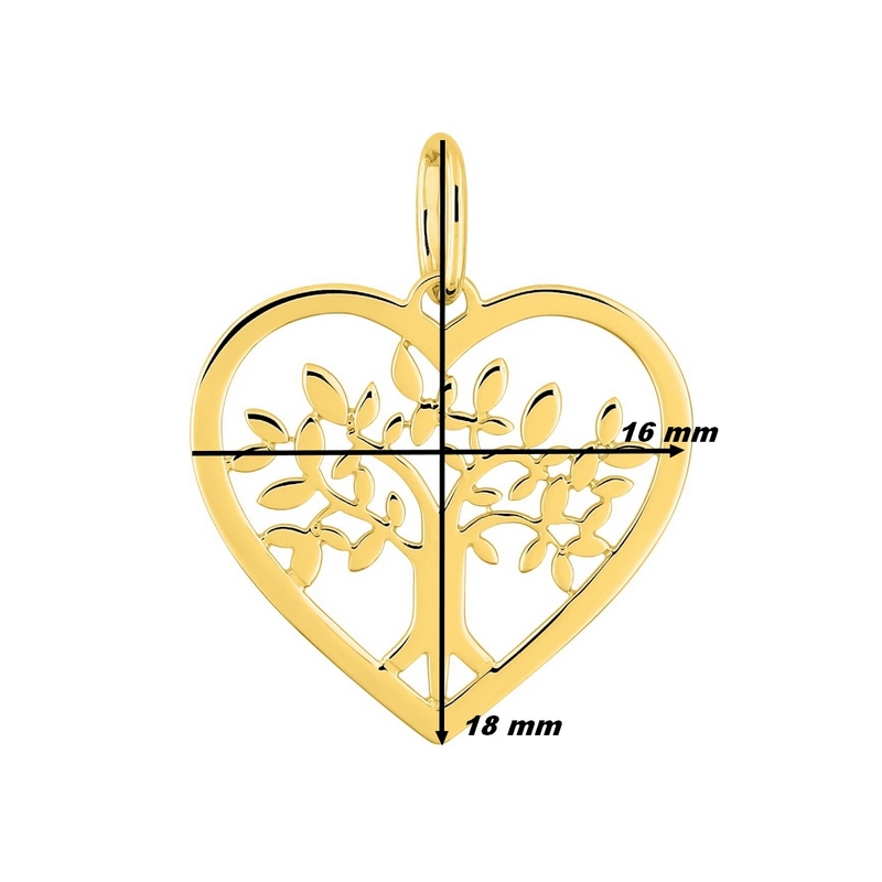 Pendentif Femme Cœur Arbre de vie Or jaune 750/1000 ROBBEZ MASSON porté, dimensions