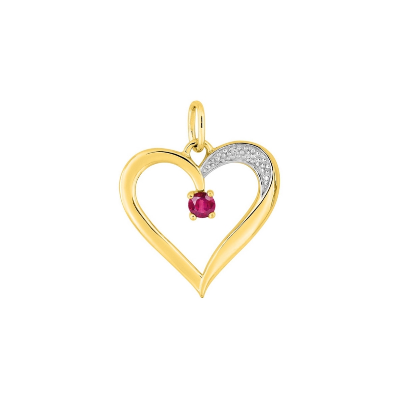 Pendentif Femme Cœur Or jaune 750/1000, Rhodium et Rubis ROBBEZ MASSON