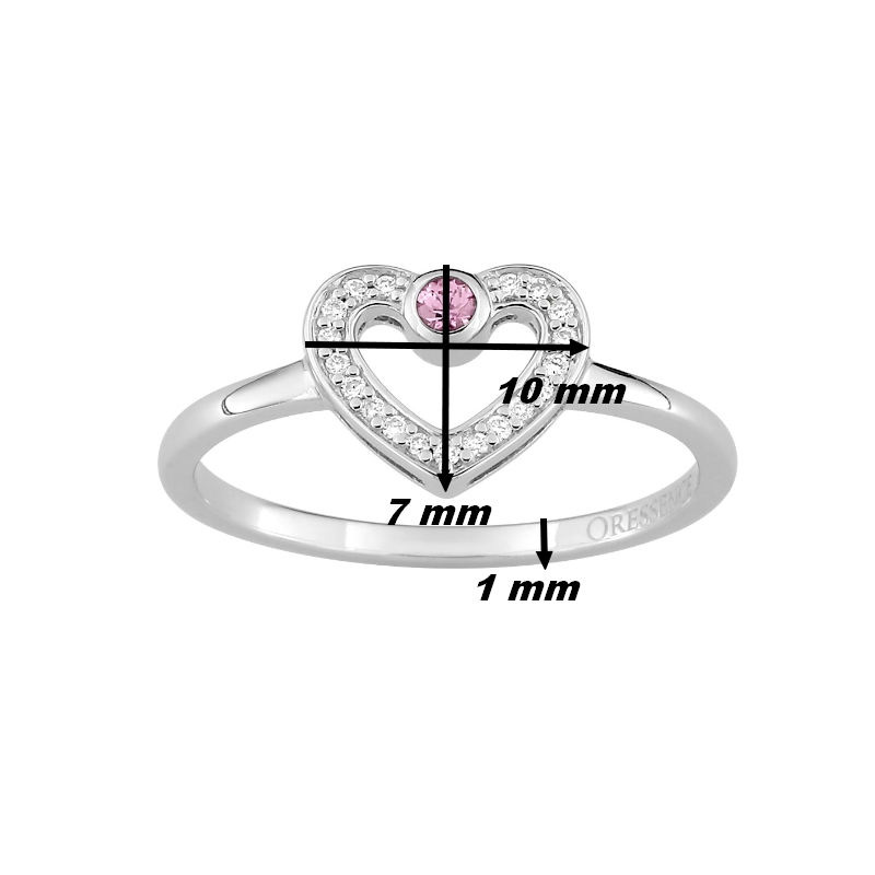Bague Cœur Femme Or blanc 750/1000, Saphir rose et Diamants ORESSENCE, dimensions