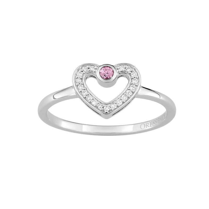 Bague Cœur Femme Or blanc 750/1000, Saphir rose et Diamants ORESSENCE
