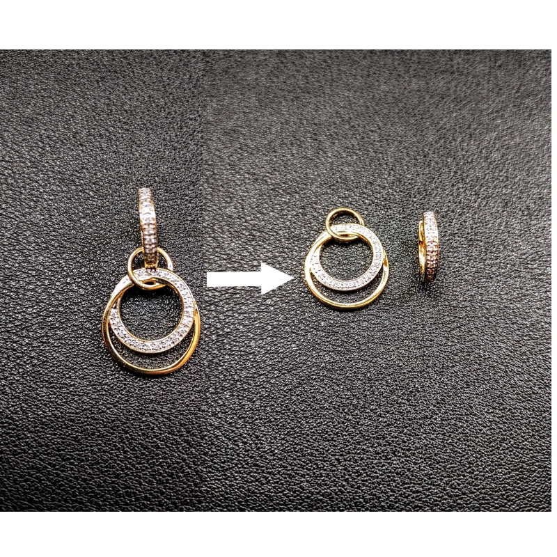 Boucles d’oreilles créoles, 2 modèles en 1, Or jaune 750/1000, Rhodium et Diamants ROBBEZ MASSON, autre vue