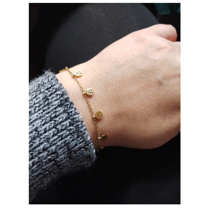 Bracelet Arbre de vie Femme Acier inoxydable doré ROBBEZ MASSON porté