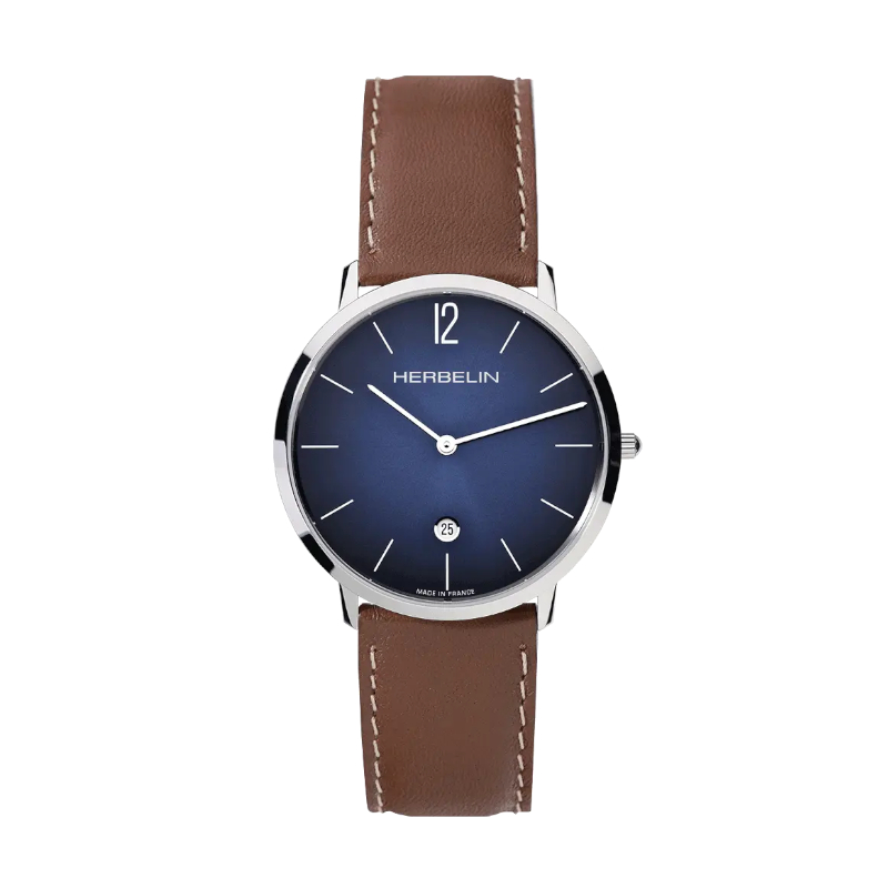 Montre Homme City HERBELIN, Acier inoxydable et Cuir marron 19515AP15GD